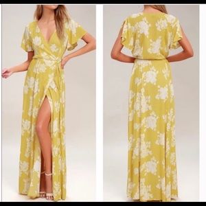 Lulu’s yellow floral print wrap maxi dress XL